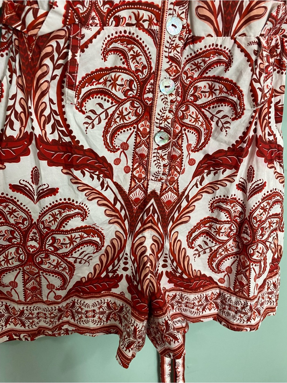Farm Rio Tropical Cameo Belted Romper Red XS - Picture 5 of 10